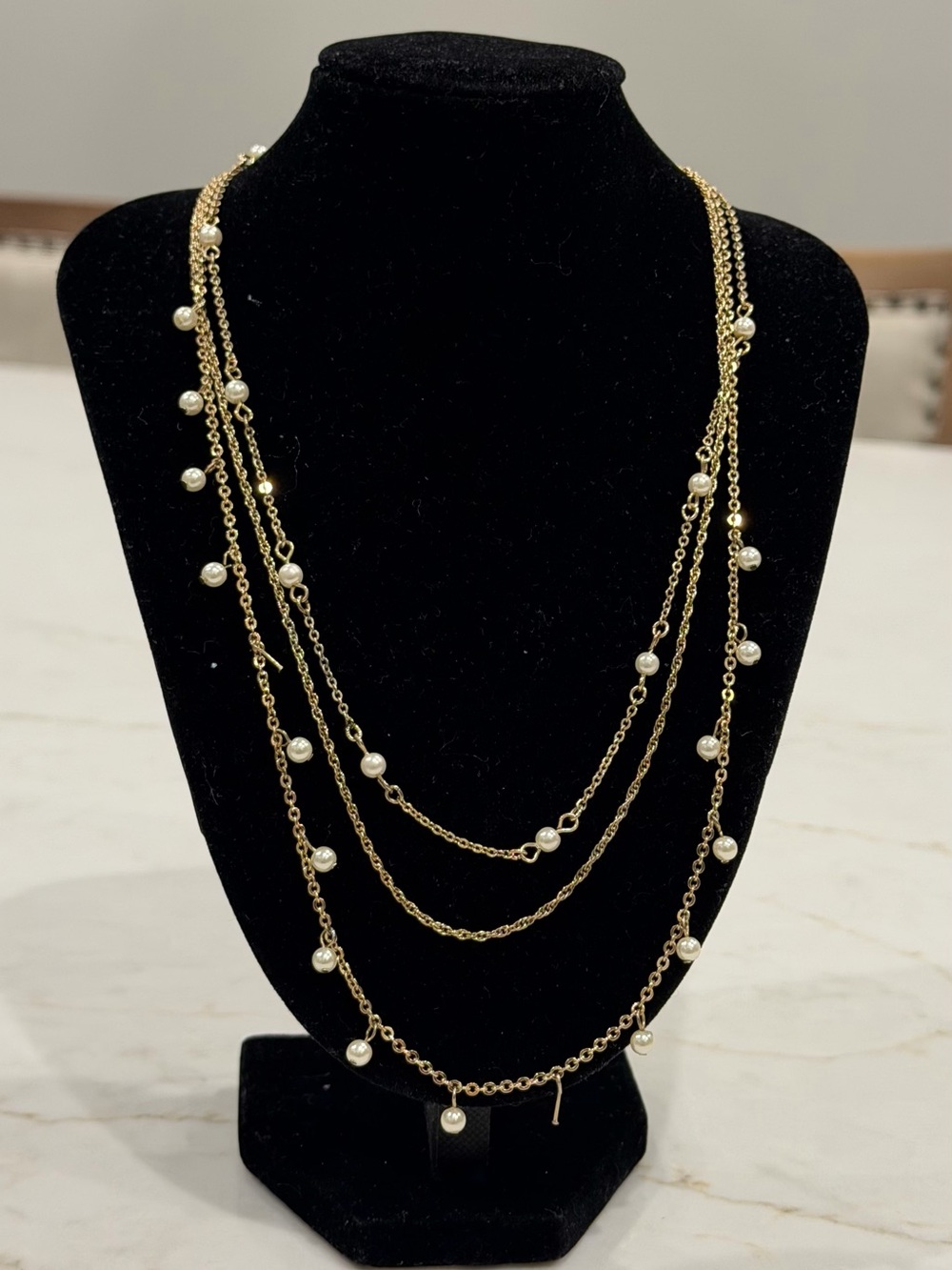 Gold Layered Pearl Necklace – Dainty Multi Strand Jewelry